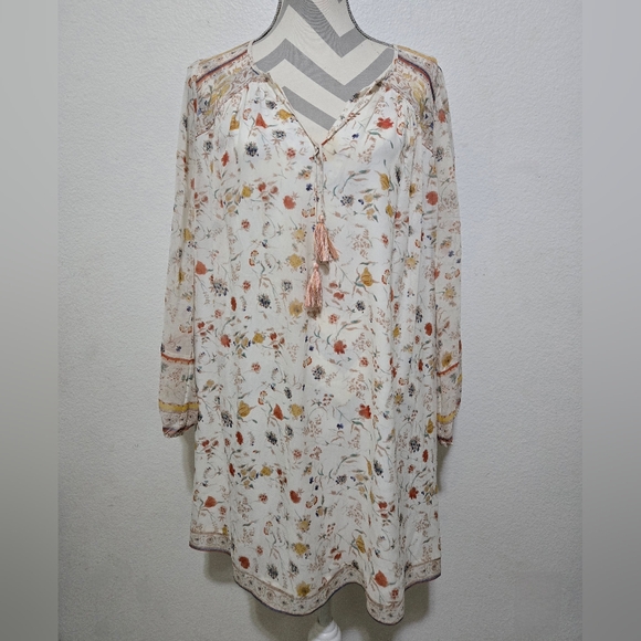 JOIE Silk Floral Print Dress - Vesta In White Orange Tan Size Medium - Picture 7 of 10